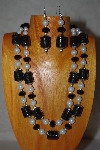 +MBADS #001-585  "Black & White bead Tow Strand Necklace & Earring Set"