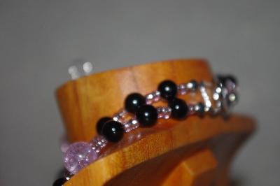 +MBADS #001-595 "Grey, Black & Pink Bead Two Strand Necklace & Earring Set"