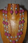 +MBADS #001-625  "Pink & White Bead Two Strand Necklace & Earring Set"