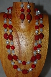 +MBADS #001-635  "Red & White Bead Double Strand Necklace & Earring Set"