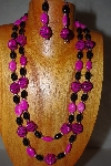 +MBADS #001-581  "Pink & Black Bead Double Strand Necklace & Earring Set"
