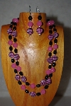 +MBADS #001-590  "Pink & Black Bead Double Strand Necklace & Earring Set"