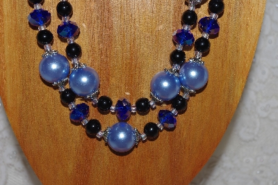 +MBADS #04-0716  "Blue & Black Bead Necklace & Earring Set"