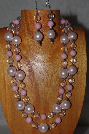 +MBADS #04-0734  "Pink & Clear Bead Necklace & Earring Set"