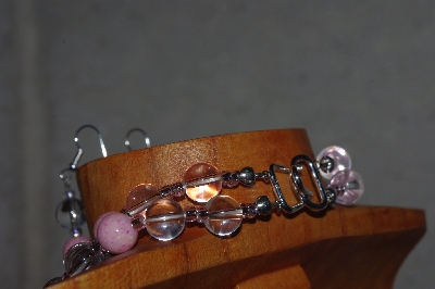 +MBADS #04-0734  "Pink & Clear Bead Necklace & Earring Set"