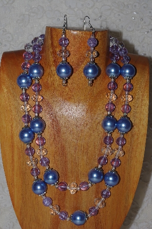 +MBADS #04-0745  "Blue,Clear & Lavender Bead Necklace & Earring Set"