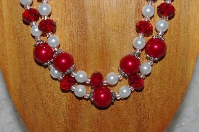 +MBADS #04-757  "Red & White Bead Necklace & Earring Set"