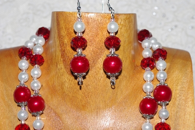 +MBADS #04-757  "Red & White Bead Necklace & Earring Set"