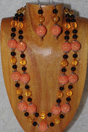 +MBADS #04-767  "Orange & Black Bead Necklace & Earring Set"