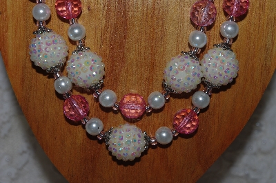+MBADS #04-780  "Pink & White Bead Necklace & Earring Set"