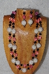 +MBADS #04-785  "Pink, White & Black Bead Necklace & Earring Set"