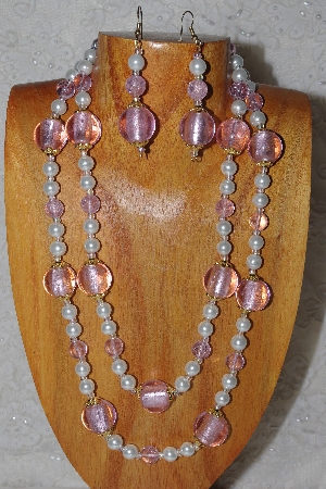 +MBADS #04-803  "Pink & White Bead Necklace & Earring Set"