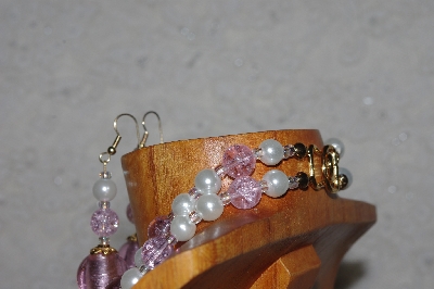 +MBADS #04-803  "Pink & White Bead Necklace & Earring Set"