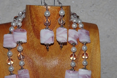 +MBADS #04-858  "White & Pink Bead Necklace & Earring Set"