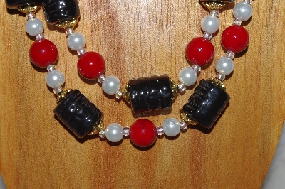 +MBADS #04-846  "Red,Black & White Bead Necklace & Earring Set"