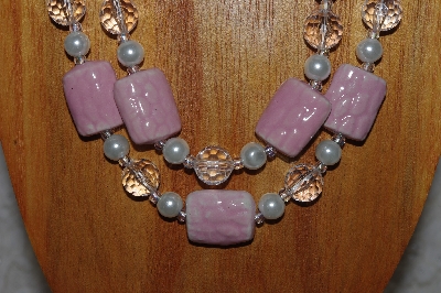 +MBADS #04-830  "Pink, Clear & White Bead Necklace & Earring Set"