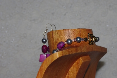 +MBADS #04-967  "Pink, Clear & Grey Bead Necklace & Earring Set"