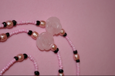 +MBA #2-133  Pink Hand Carved Rose Quartz Roses