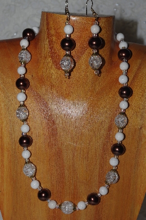 +MBADS #04-912  "Quartzite, Brown & Clear Bead Necklace & Earring Set"