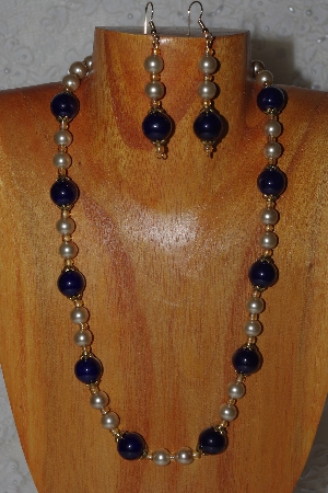 +MBADS #04-972  "Dark Blue & Champagne Bead Necklace & Earring Set"