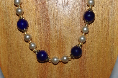 +MBADS #04-972  "Dark Blue & Champagne Bead Necklace & Earring Set"