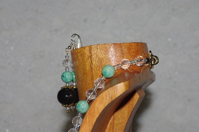 +MBADS #04-1032  "Green, Clear & Black Beads Necklace & Earring Set"