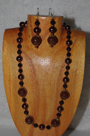 +MBADS #04-1020  "Brown & Black Bead Necklace & Earring Set"