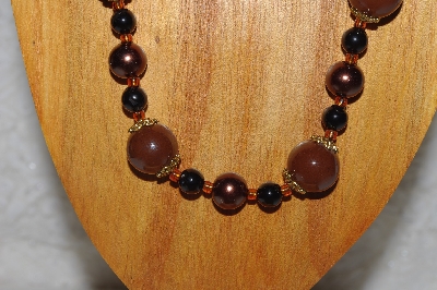 +MBADS #04-1020  "Brown & Black Bead Necklace & Earring Set"