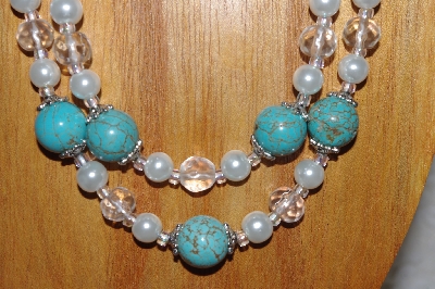 +MBADS #05-0093  "Blue, Clear & White Bead Necklace & Earring Set"