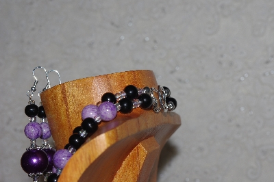+MBADS #05-0061  "Purple & Black Bead Necklace & Earring Set"