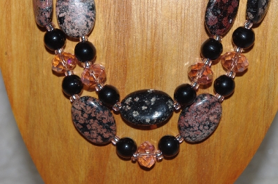 +MBADS #05-0038  "Black & Pink Bead Necklace & Earring Set"