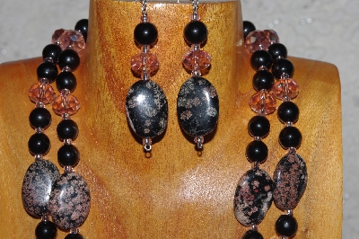 +MBADS #05-0038  "Black & Pink Bead Necklace & Earring Set"