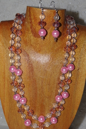 +MBADS #05-0099  "Pink & Clear Bead Necklace & Earring Set"