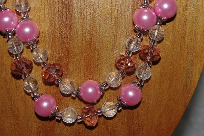 +MBADS #05-0099  "Pink & Clear Bead Necklace & Earring Set"
