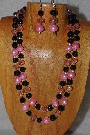 +MBADS #05-0088  "Pink & Black Bead Necklace & Earring Set"