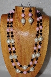 +MBADS #05-0081  "Pink,Ivory & Black Bead Necklace & Earring Set"