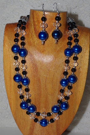 +MBADS #05-0069  "Black, Blue & Clear Bead Necklace & Earring Set"