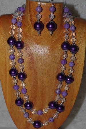 +MBADS #05-0111  "Purple & Clear Bead Necklace & Earring Set"