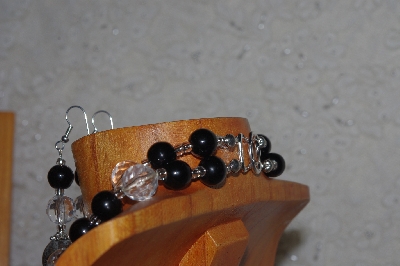 +MBADS #05-0007  "Grey, Black & Clear Bead Necklace & Earring Set"