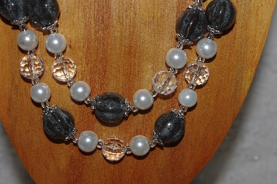 +MBADS #05-0002  "Grey, Clear & White Bead Necklace & Earring Set"