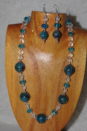 +MBASS #0003-243  "Blue, Clear & Green Bead Necklace & Earring Set"