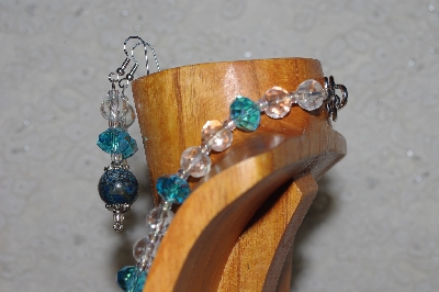 +MBASS #0003-243  "Blue, Clear & Green Bead Necklace & Earring Set"