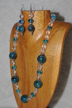 +MBASS #0003-243  "Blue, Clear & Green Bead Necklace & Earring Set"