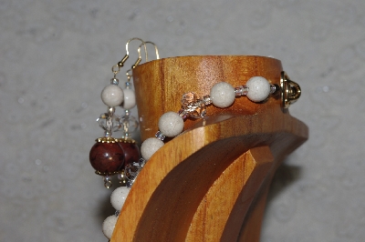 +MBASS #0003-268  "Brown, White & Clear Bead Necklace & Earring Set"