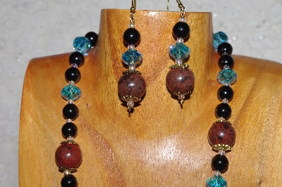 +MBASS #0003-262  "Brown, Black & Blue Bead Necklace & Earring Set"