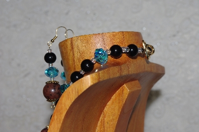+MBASS #0003-262  "Brown, Black & Blue Bead Necklace & Earring Set"