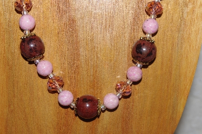 +MBASS #0003-255  "Brown & Pink Bead Necklace & Earring Set"