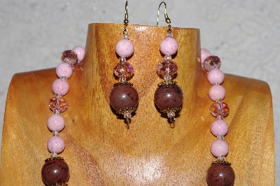 +MBASS #0003-255  "Brown & Pink Bead Necklace & Earring Set"