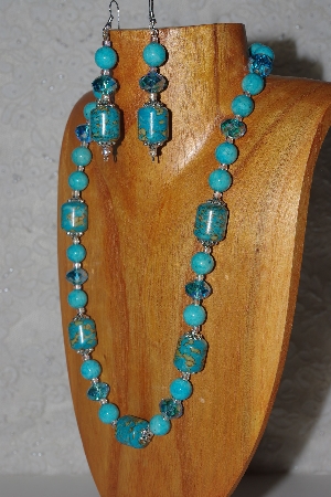 +MBASS #0003-281  "Blue Bead Necklace & Earring Set"