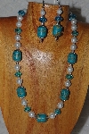 +MBASS #0003-287  "Blue & White Bead Necklace & Earring Set"